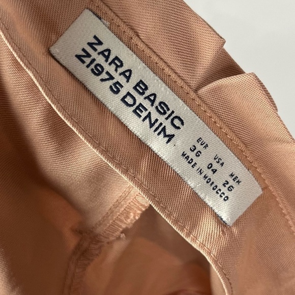 Zara Beige Pink Pleated High Rise Wide Leg Paperbag Pants 4 - Picture 4 of 4